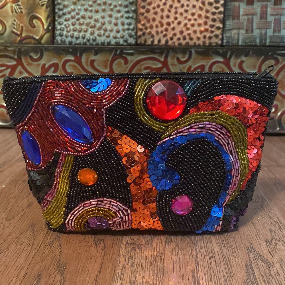 Sequin Beaded Multi Colour Cosmetic Bag